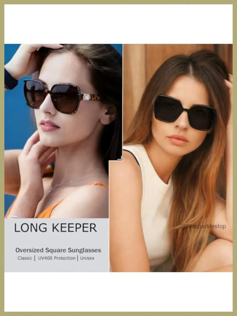 Oversized Square Sunglasses Women Vintage Crystal 70s Retro Luxe UV400